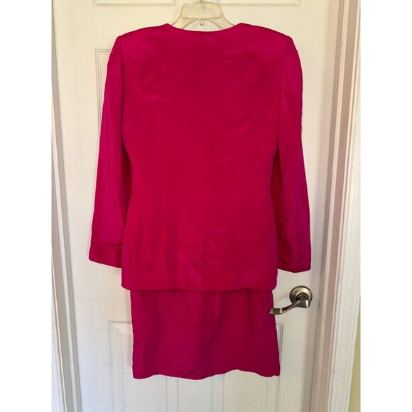 Vintage August Silk Sheath Dress Suit Set Fuchsia  Pink Professional Office 8 - Picture 9 of 14